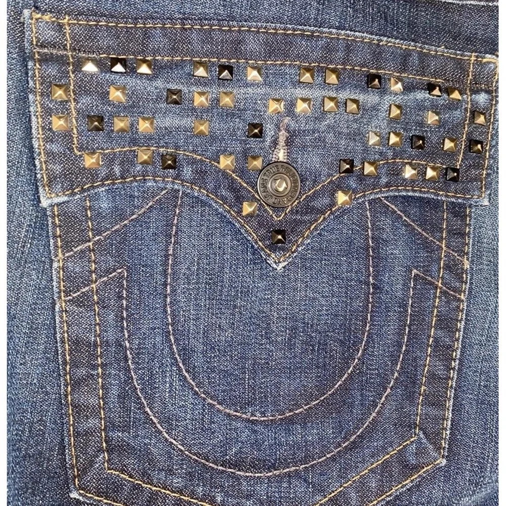Men's True‎ Religion Ricky Pyramid Studded Straight Blue Jeans  38